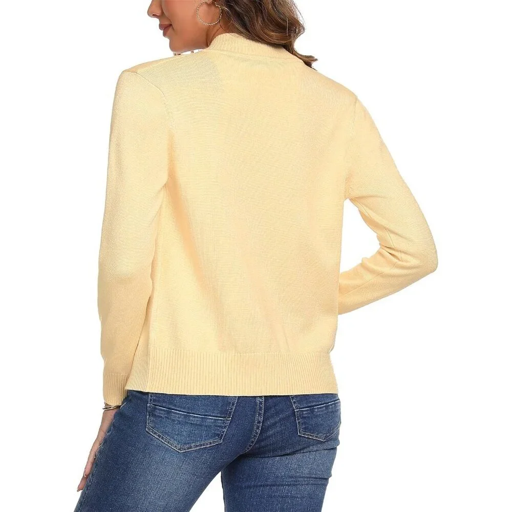 Womens Knit Zip Up Sweater Cardigan Lightweight Casual Long Sleeve